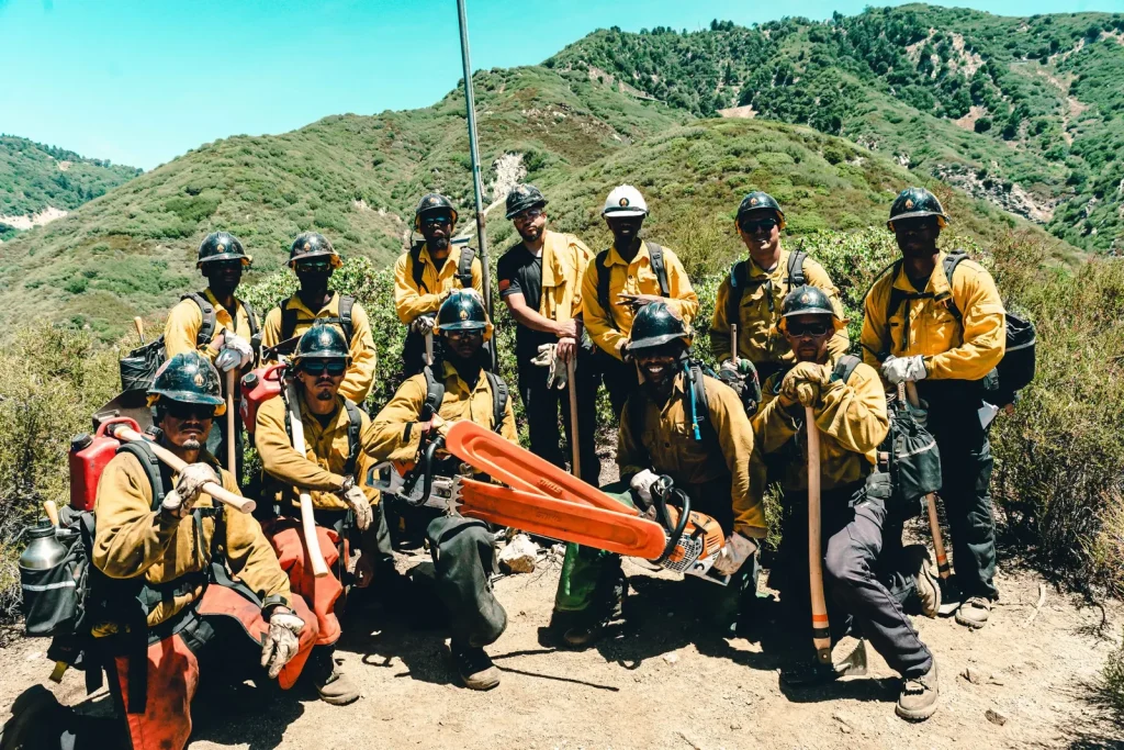Wildland firefighting hand crew on a California hillside